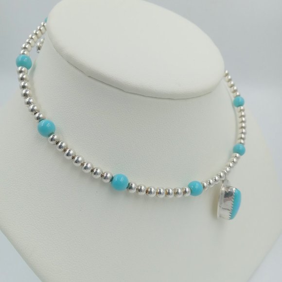 Vintage Sterling Silver Beaded Turquoise Choker - Picture 10 of 16